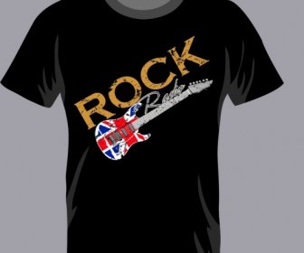 黑色T恤範本搖滾風格的吉他圖標