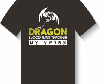 Schwarzes T-Shirt Vorlage Westlichen Drachen Symbol Texte Dekoration
