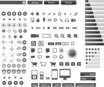 Schwarzen Web-Schaltflächen Mit Symbolen Kreatives Design Vektor