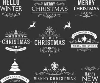 Black White Christmas Vintage Labels Vector