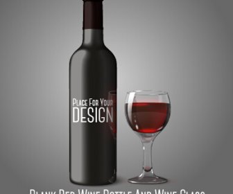 Blank Red Wine Bottle And Wine Glass Vector