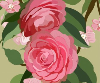 Mekar Flora Lukisan Warna-warni Desain Retro
