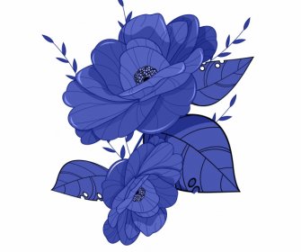 Blühende Blume Symbol Blau Klassische Dekor