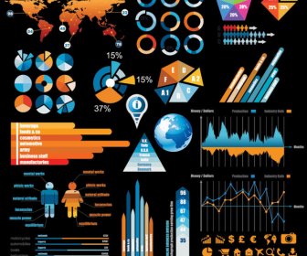 Blau Und Orange Infografiken Kreisdiagramme Und Design Elemente Vektor