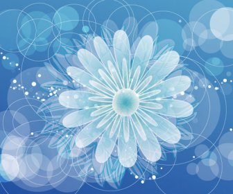 Blue Background With Circles And Flowers