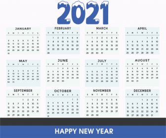 Calendário Azul Para O Ano Novo 2021