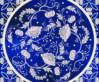 Mavi Dekoratif Süsler Rus Stil Vektör