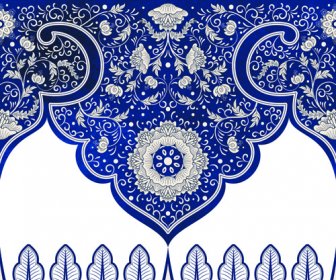 Biru Ornamen Dekoratif Gaya Russian Vektor