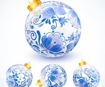 Azul Floral Natal Bola Criativo Vector