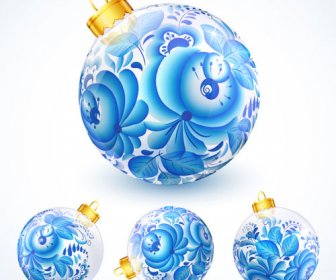 藍色花卉聖誕球創意向量