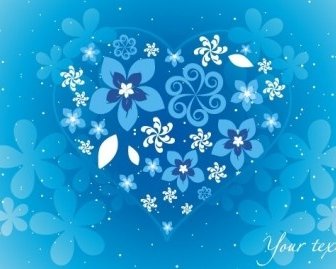 Blue Floral Heart Vector