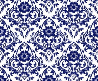 Blue Floral Ornaments Pattern Seamless Vector