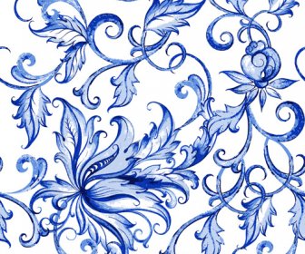 Blue Floral Ornaments Vector Backgrounds