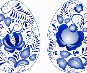 Telur Paskah Bunga Biru Vektor