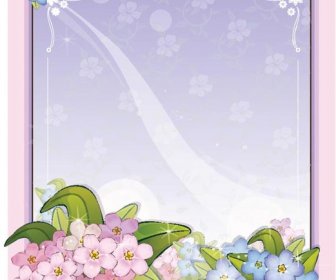 Blue Flower On Purple Flower Card Template Vector