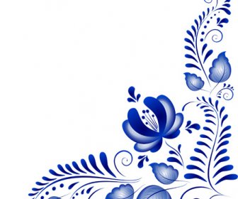Biru Bunga Hiasan Sudut Vektor