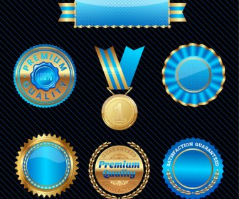 синий блестящий значок медаль