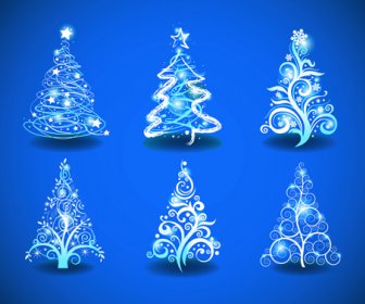 Pohon Natal Cahaya Biru Desain Vektor