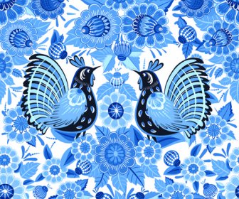 青い飾り花パターン ベクトル