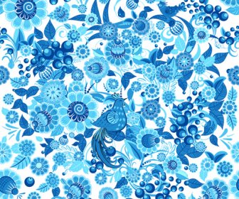 青い飾り花パターン ベクトル