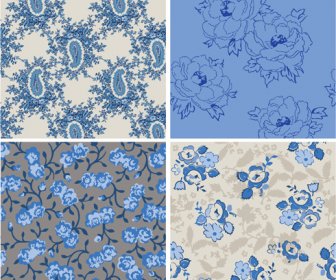 Blue Retro Flowers Pattern Seamless Vector