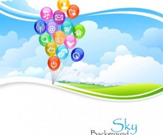 Blauer Himmel Mit Web Icons Vektor Hintergrund