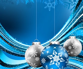 Enfeites De Natal Estilo Azul E Backgroud Do Floco De Neve