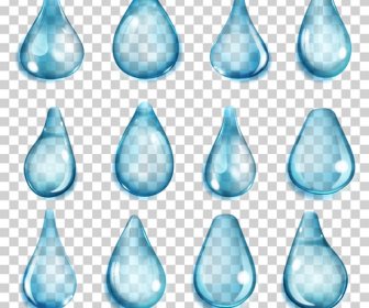 Blue Water Drops Vectors Set
