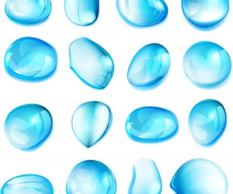 Blue Water Drops Vectors Set