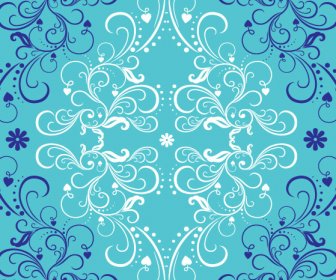 Blue With White Floral Ornaments Vector