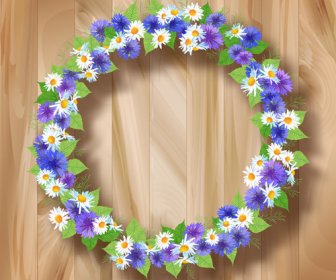 Blue With White Flower Garland Vector