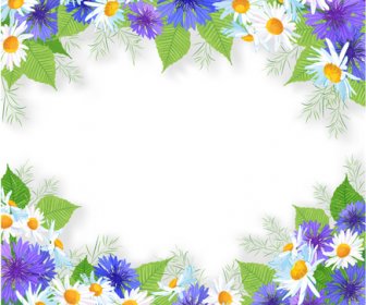 Blau Mit Weißen Blumen Rahmen Hintergrund Vektor