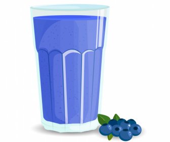 บลูเบอร์รี่สมูทตี้แก้วไอคอนสีฟ้าคลาสสิกร่าง
