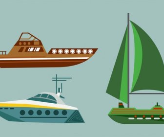 Boats Design Collection Various Types Isolation In Colors