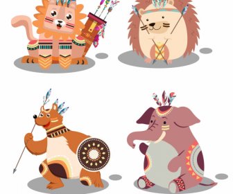 Boho Animal Icons Stylized Cartoon Characters