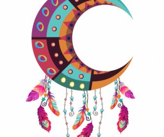 博霍圖示五顏六色的經典新月羽毛裝飾