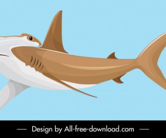 Bonnethead Köpekbalığı Simgesi Renkli Karikatür Tasarımı