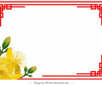 東洋の花装飾対称デザインを色枠線テンプレート
