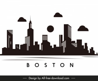 Boston Skyline Modelo De Design De Silhueta Plana Modelo