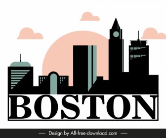 Modèle De Toile De Fond De Ligne D’horizon De Boston Silhouette Esquisse Vectorielle Plate