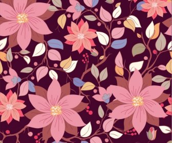 Botanical Pattern Template Colorful Dark Classical Blossom Decor