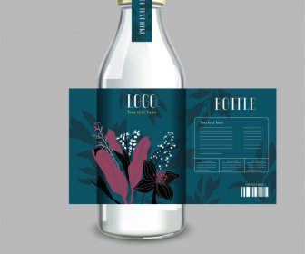 Flaschenabzeichen Vorlage Elegante Botanische Dekor Klassisches Design