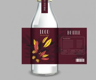 Bottle Label Template Elegant Dark Design Leaves Decor