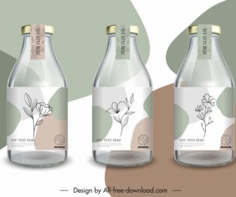 Flasche Etiketten Vorlagen Elegante Handgezeichnete Blumen Dekor
