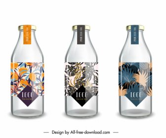 Bottle Labels Templates Shiny Modern Sketch Colorful Leaves