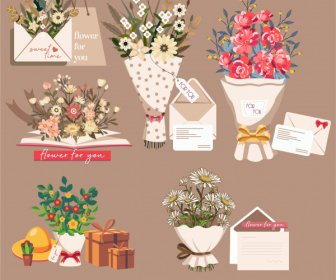 Bouquet Gifts Design Elements Colorful Classic Sketch