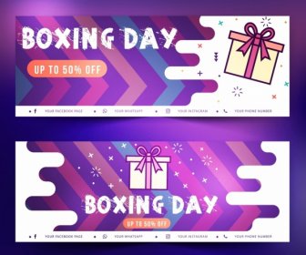 Boxing Day Banner Templates Gift Icons Flat Decor