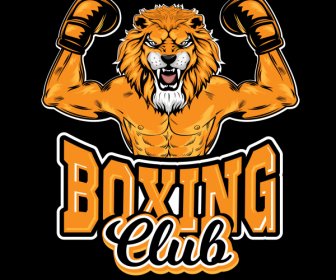 Boxing Logo Template Lion Muscle Man Sketch