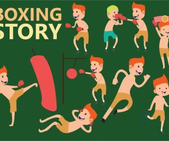 boxing story vector illustration with boxers gestures