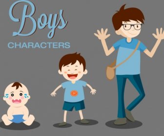 Boy Characters Icons Growing Sequence Cartoon Design